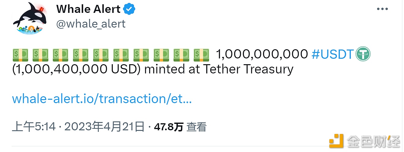 以太坊链上增发10亿枚USDT